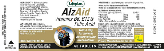 Lifeplan AlzAid Vitamins B6, B12 & Folic Acid Tablets x 60. Reduces Tiredness & Fatigue. for Normal Psychological Function : Amazon.co.uk: Health & Personal Care