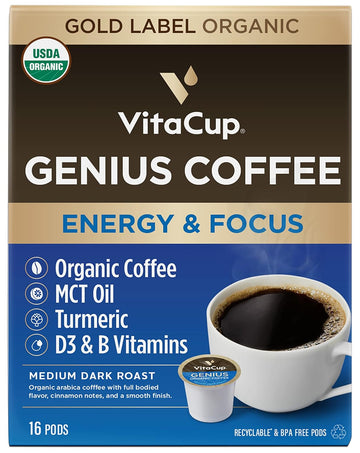 Vitacup Keto Coffee Pods With Mct Oil, Turmeric, Vitamins B & D For Energy In Recyclable K-Cup Compatible Pods