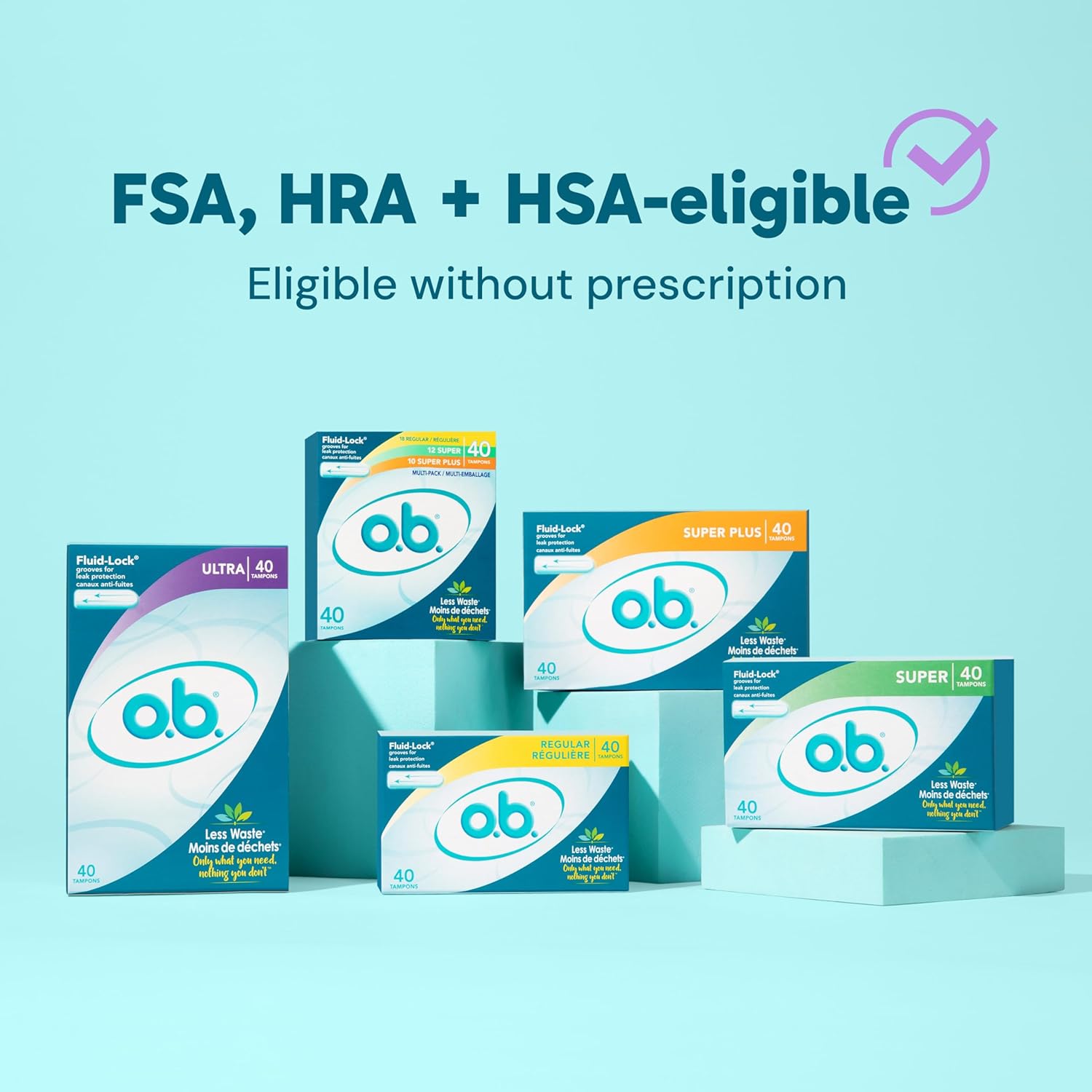 O.B. Tampons No Applicator, Fragrance-Free - 40Ct | Applicator-Free Tampons Regular, Feminine Care, Ob Tampon Regular, Period Products : Health & Household