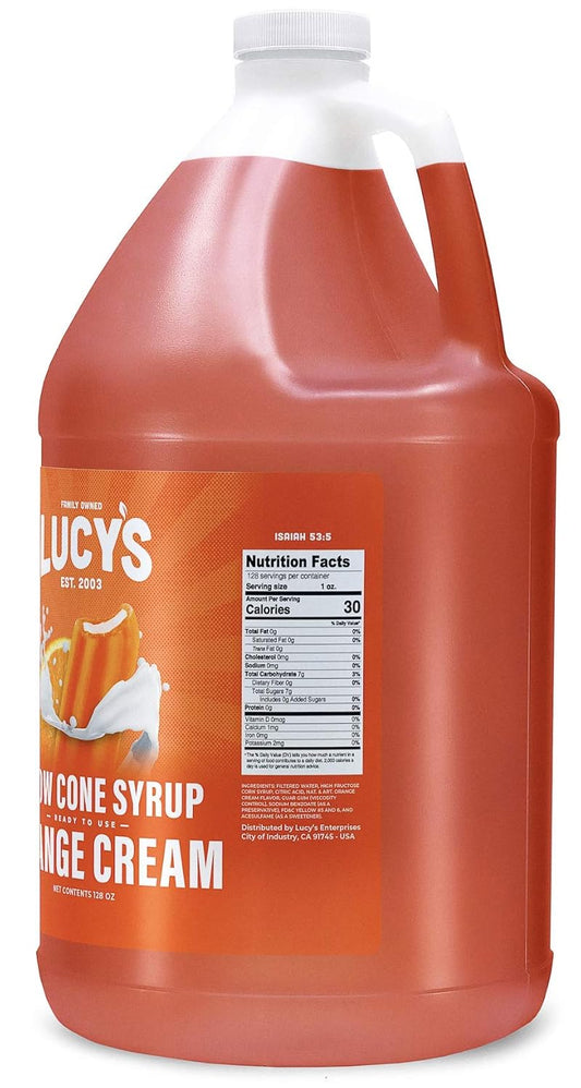 Lucy'S Family Owned - Shaved Ice Snow Cone Syrup, Orange Cream - 1 Gallon (128Oz.)