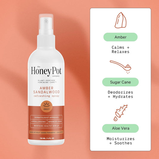 The Honey Pot Company - Refreshing And Restorative Panty And Body Plant-Derived Deodorant Spray - Paraben & Sulfate Free - Lavender Rose - 4 Fl. Oz