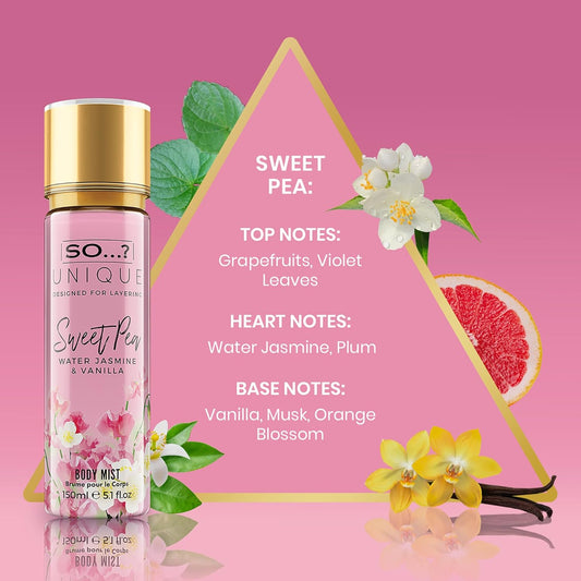 So… Unique Sweet Pea Body Mist - Perfect Gifts For Women - Vanilla Perfume With Floral, Fruity Notes And Musk - Ideal Perfume For Women - 5.1 Oz