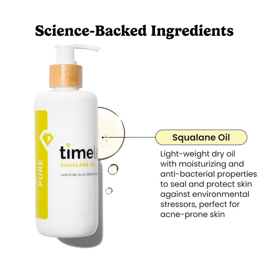 Timeless Skin Care Squalane Oil 100% Pure - Plant-Based Face Oil - Fragrance-Free - For Dry Skin - Moisturizing - 8 Oz