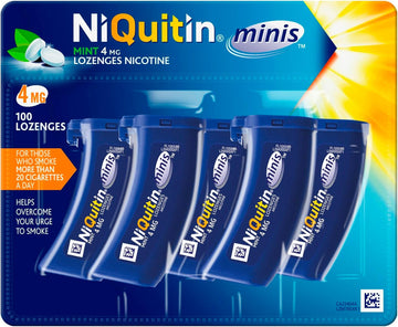 Niquitin Minis Mint 4 Mg Lozenges - Effective Smoking Craving Relief - Practical Pocket-Sized Container - 100 Mini Lozenges - Fast Acting Relief - Reduce And Quit Smoking Aid