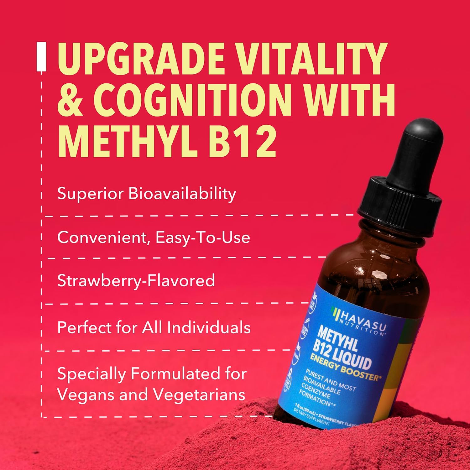 Organic Methyl B12 Liquid Drops | Methylcobalamin B12 Vitamin Energy Boost | Methylated B12 Purest & Most Bioavailable Form for B12 Pathway | Brain & Nerve | Non-GMO, Vegan, Strawberry Flavored, 30mL : Health & Household