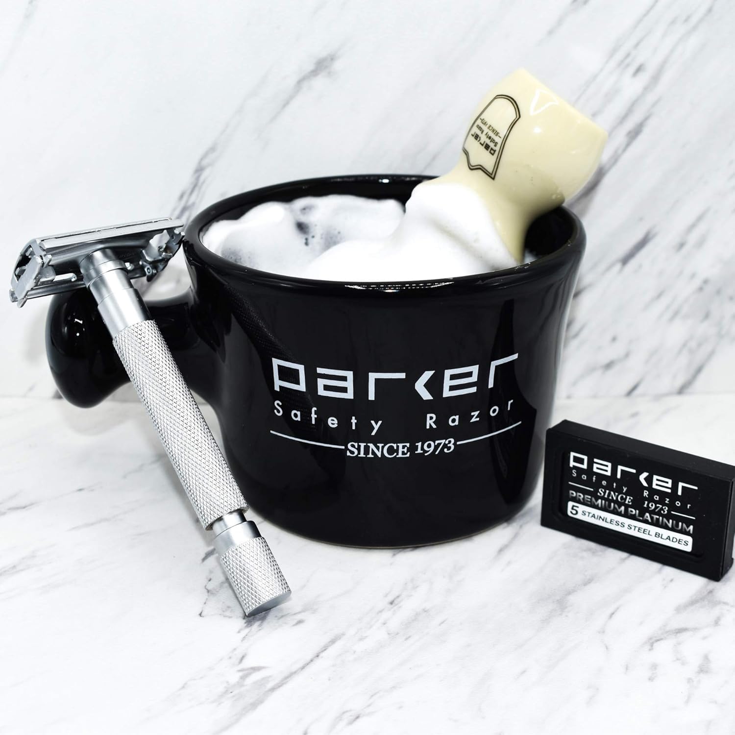 Parker Deluxe Stoneware Apothecary Shaving Mug – For Use With Up To 3” Shave Soaps And Lathering Shave Creams – Handmade In The Usa (Black) : Beauty & Personal Care
