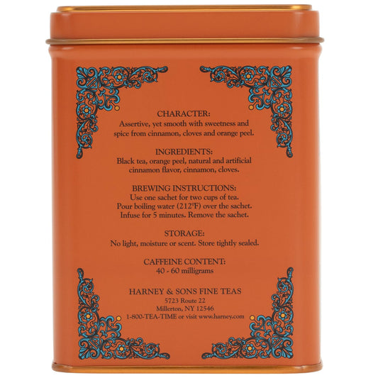 Harney & Sons Caffeinated Hot Cinnamon Sunset Black Tea With Orange And Cloves Tin 20 Sachets (Pack Of 1)