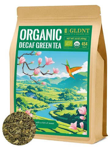 Gldnt Organic Decaf Green Tea, Organic Decaffeinated Green Tea Loose Leaf, Delicate & Smooth Flavor, Hot & Iced Tea, 16 Ounce