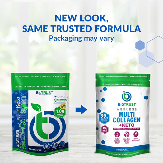 Biotrust Multi Collagen Protein Powder + Keto Mct Oil – 5 Types (I, Ii, Iii, V, X) & 100% Caprylic Acid C8 - Support Elevated Ketones, Metabolism, Joints & Beauty All In 1 Collagen Powder (Unflavored)