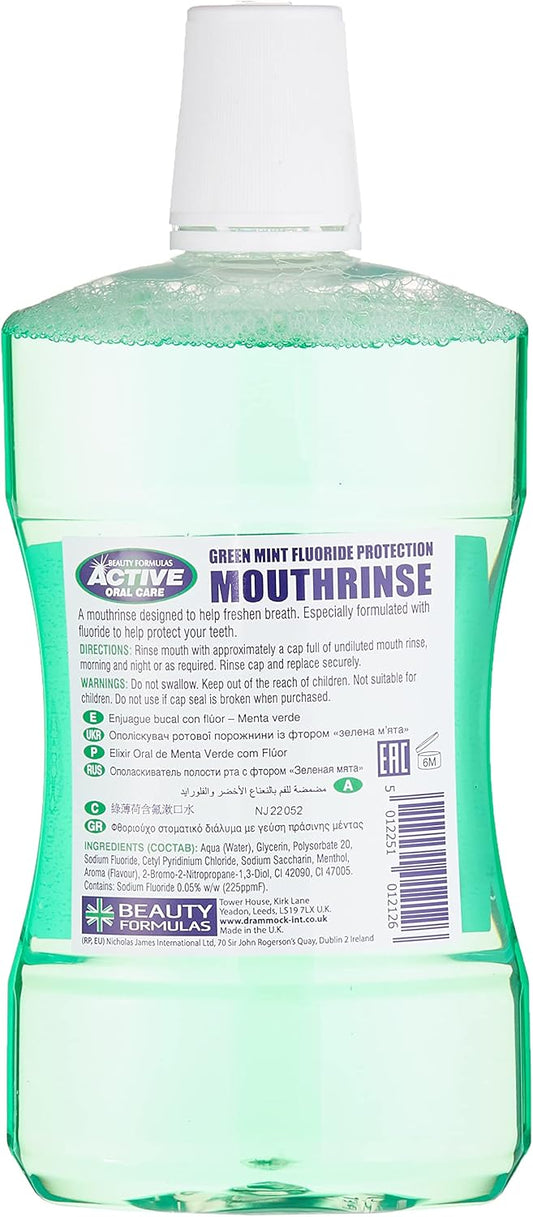 Beauty Formulas Active Oral Care Alcohol-Free Fluoride Mouth Rinse, Green Mint