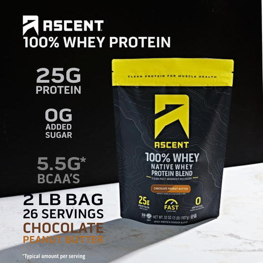 Ascent 100% Whey Protein Powder - Post Workout Whey Protein Isolate, Zero Artificial Flavors & Sweeteners, Gluten Free, 5.5G Bcaa, 2.6G Leucine, Essential Amino Acids, Cookies & Cream 1.7 Lb