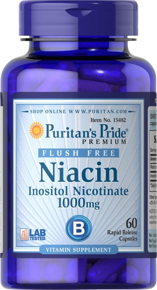 Puritan's Pride Flush Free Niacin Inositol Nicotinate 1000 Mg-60 Capsules, 60 Count : Health & Household
