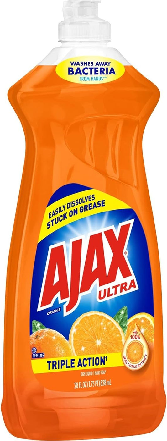 Ajax Ultra Triple Action Liquid Dish Soap - Liquid - 28 Fl Oz (0.9 Quart) - Citrus Scent - 9 / Carton - Orange