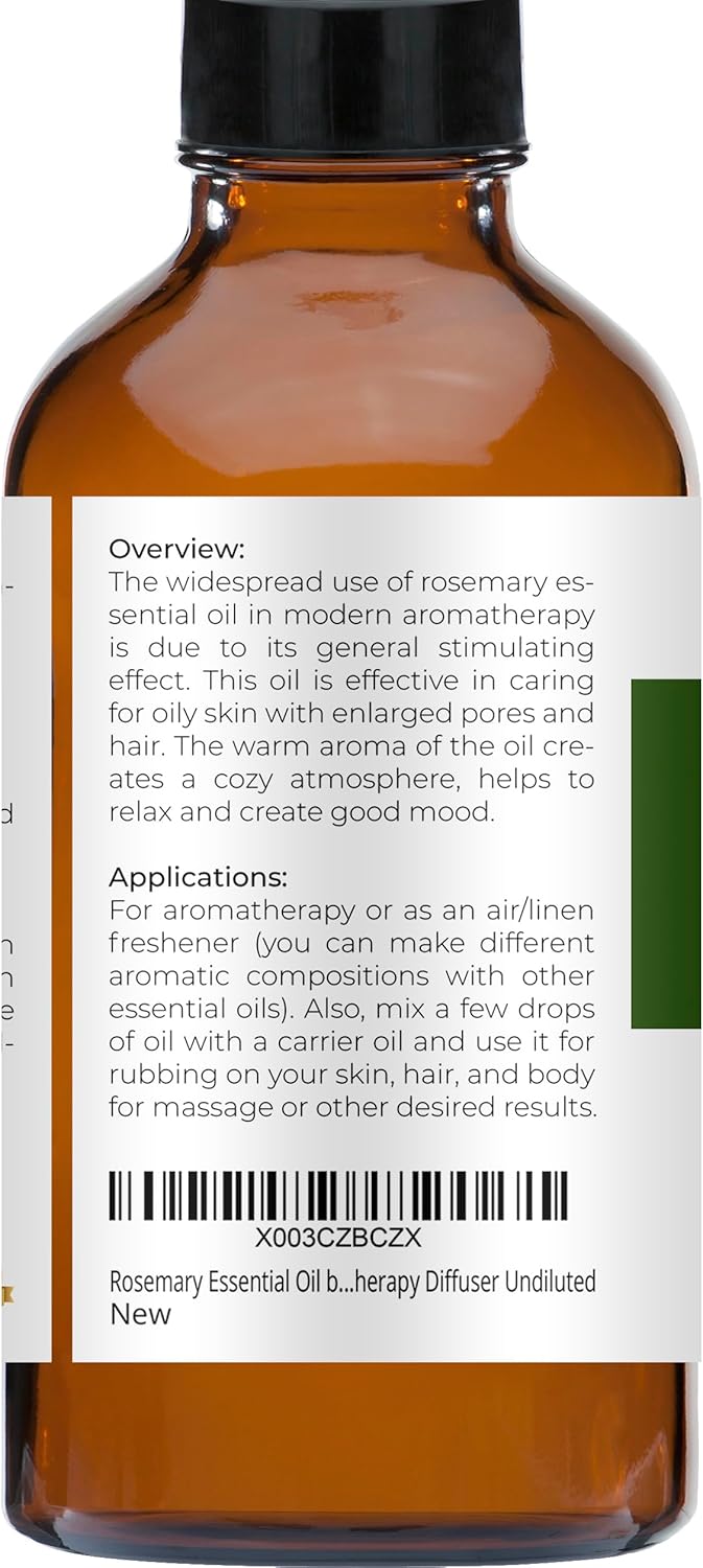 velona Rosemary Essential Oil - 4 oz | Hair Growth | Therapeutic Grade 100% Pure and Natural | for Aromatherapy Diffuser, Massage, Skincare, Haircare, Soapmaking : Health & Household