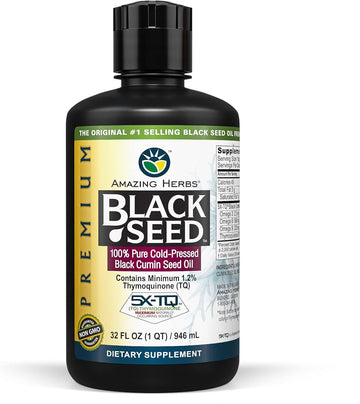 Amazing Herbs Premium Black Seed Oil - Cold Pressed Nigella Sativa Aids In Digestive Health, Immune Support, Brain Function, Joint Mobility, Gluten Free, Non Gmo - 32 Fl Oz