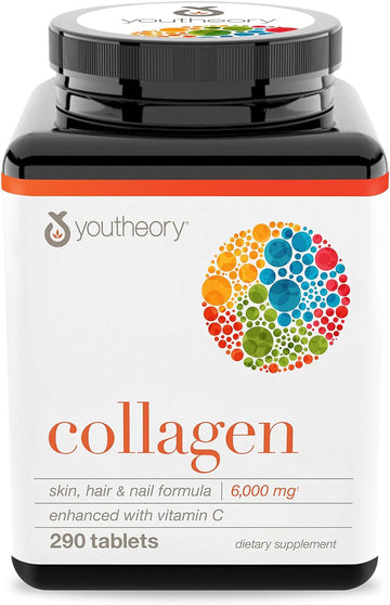 Youtheory Collagen With Vitamin C, Advanced Hydrolyzed Formula For Optimal Absorption, Skin, Hair, Nails And Joint Support, 290 Supplements