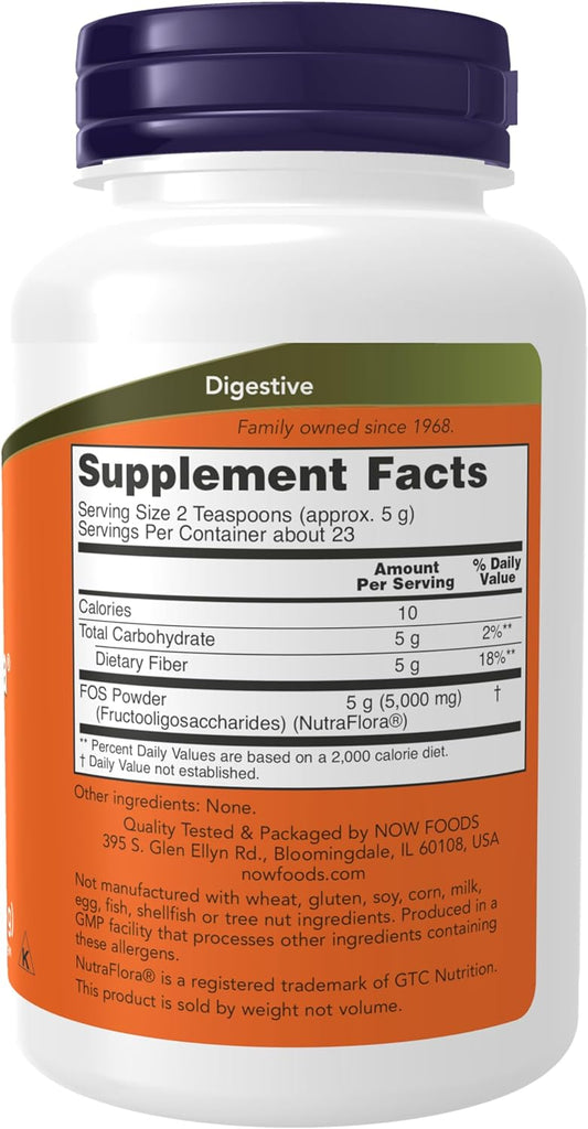 Now Supplements, Nutraflora Fos (Fructooligosaccharides) Pure Powder, Prebiotic Fiber, 4-Ounce
