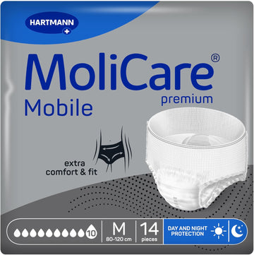 Molicare Premium Mobile 10 Drops Size M, Incontinence Pants For Women And Men With Severe Incontinence, Extra Leakage Protection, Advanced Skin Protection, Improved Body Fit, 14 Pieces
