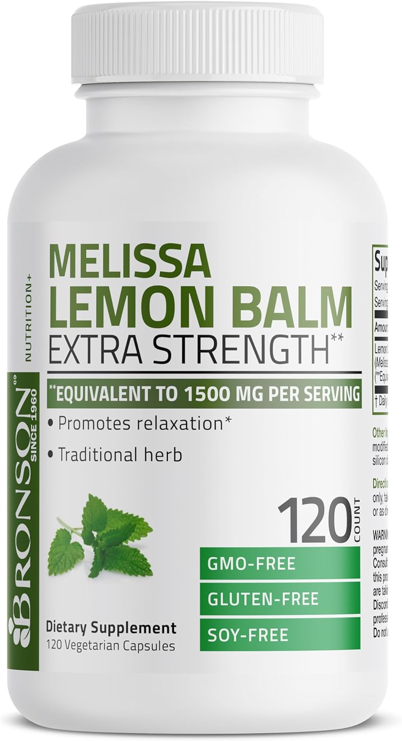 Bronson Melissa Lemon Balm Extra Strength, Non-Gmo, 120 Vegetarian Capsules