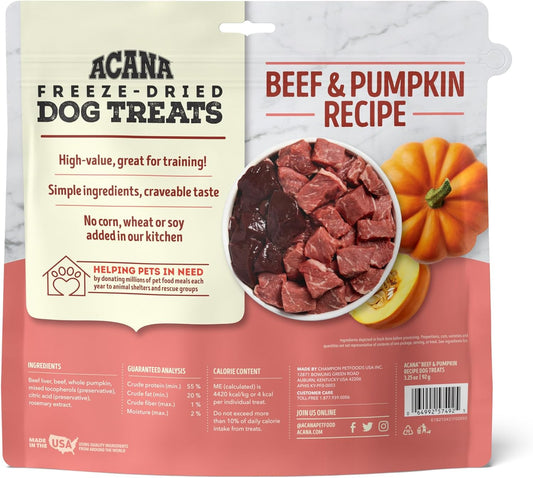 Acana Singles Freeze Dried Dog Treats, Limited Ingredient Grain Free Beef & Pumpkin Recipe, 3.25Oz