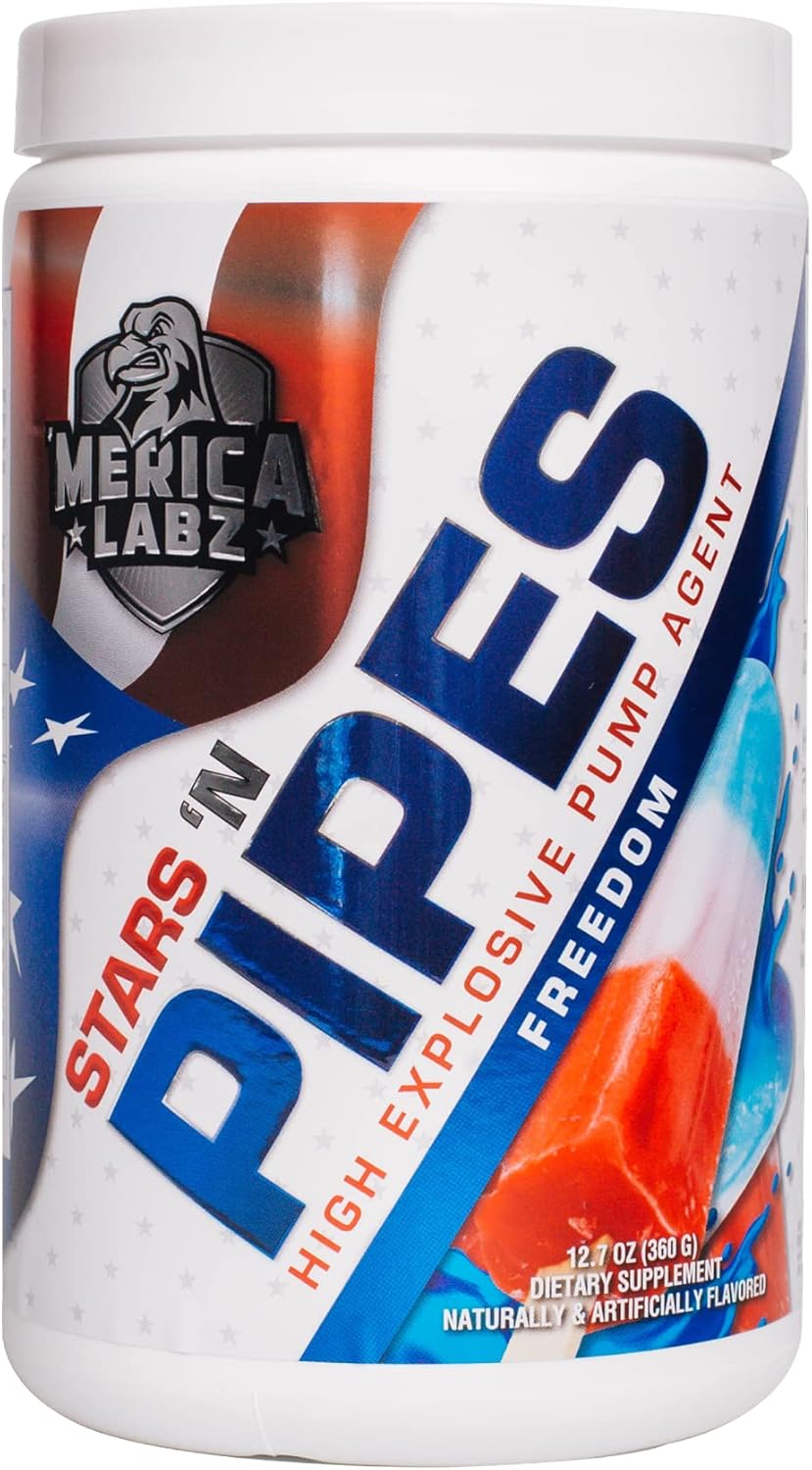 Merica Labz Stars 'N Pipes High Explosive Pump Agent, Stimulant-Free, 6G Of L-Citrulline, 20 Servings (Freedom)