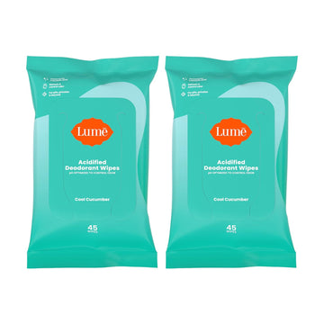 Lume Acidified Deodorant Wipes - 24 Hour Odor Control - Aluminum Free, Baking Soda Free, Skin Loving - 45 Count (Pack Of 2) (Cool Cucumber)
