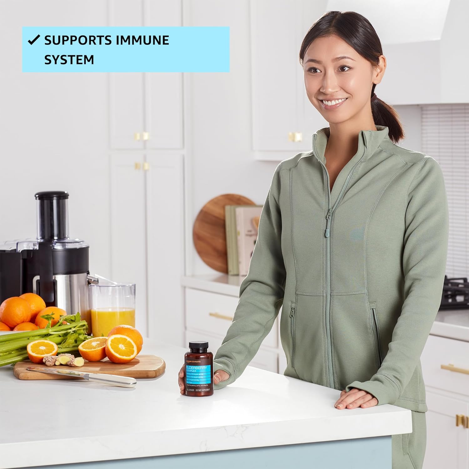 Amazon Elements Elderberry Complex, Immune System Support Tablet, Berry Flavored Lozenges, Adult, Unisex, 60 Count, Elderberry 100mg, Vitamin C 103mg, Zinc 12mg per Serving (Packaging may vary) : Health & Household