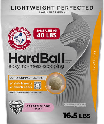 Arm & Hammer Hardball Lightweight Platinum Multi-Cat Easy, No-Mess Scooping, Clumping Cat Litter, 16.5Lb Bag, Garden Bloom Scent