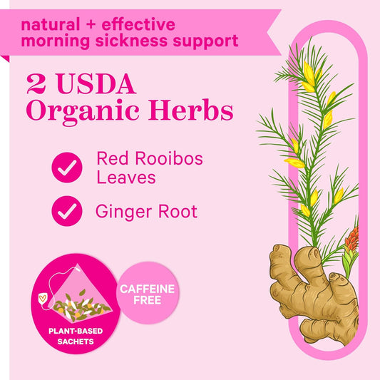 Pink Stork Organic Morning Sickness Pregnancy Tea - Prenatal Heartburn, Indigestion, And Constipation Support - 1St Trimester Pregnancy Must Haves - Ginger Peach, 15 Sachets