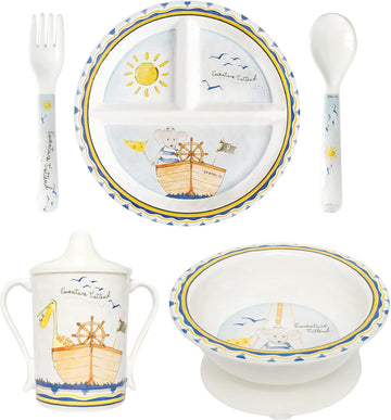 Kids And Baby Melamine Place Setting Sippy Cup, Suctions Bowl, Section Plate And Fork Spoon Set (Celebrate Your Day)