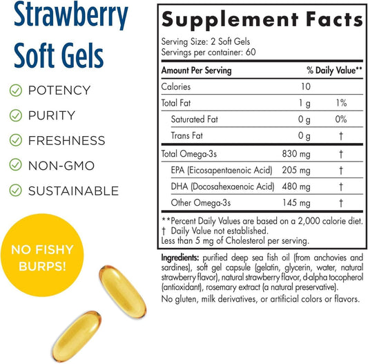 Nordic Naturals ProDHA, Strawberry - 120 Soft Gels - 830 mg Omega-3 - High-Intensity DHA Formula for Neurological Health, Mood & Memory - Non-GMO - 60 Servings