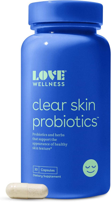 Love Wellness Clear Skin Probiotic | Clear Up Hormonal Acne Pimples, Reduce Pores For Healthy Hydrated Skin | Zinc, Bifidobacterium Longum & Chaste Tree Fruit Extract | Safe & Effective | 30 Capsules