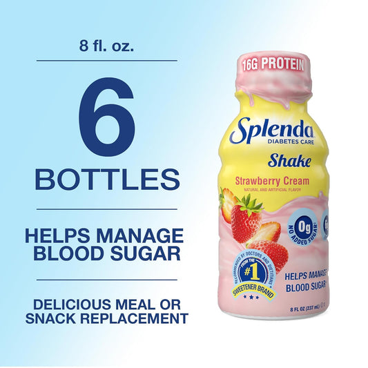 Splenda Diabetes Care Shakes - Meal Replacement Shake, 8 Fluid Ounces Per Bottle (Strawberry Cream, 6 Pack)
