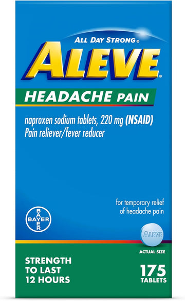 Aleve Headache Pain Reliever & Fever Reducer Tablets, Naproxen Sodium, For Headache Pain Relief, Pain Medicine For Adults, Headache Pain Relief Pills, 175 Count