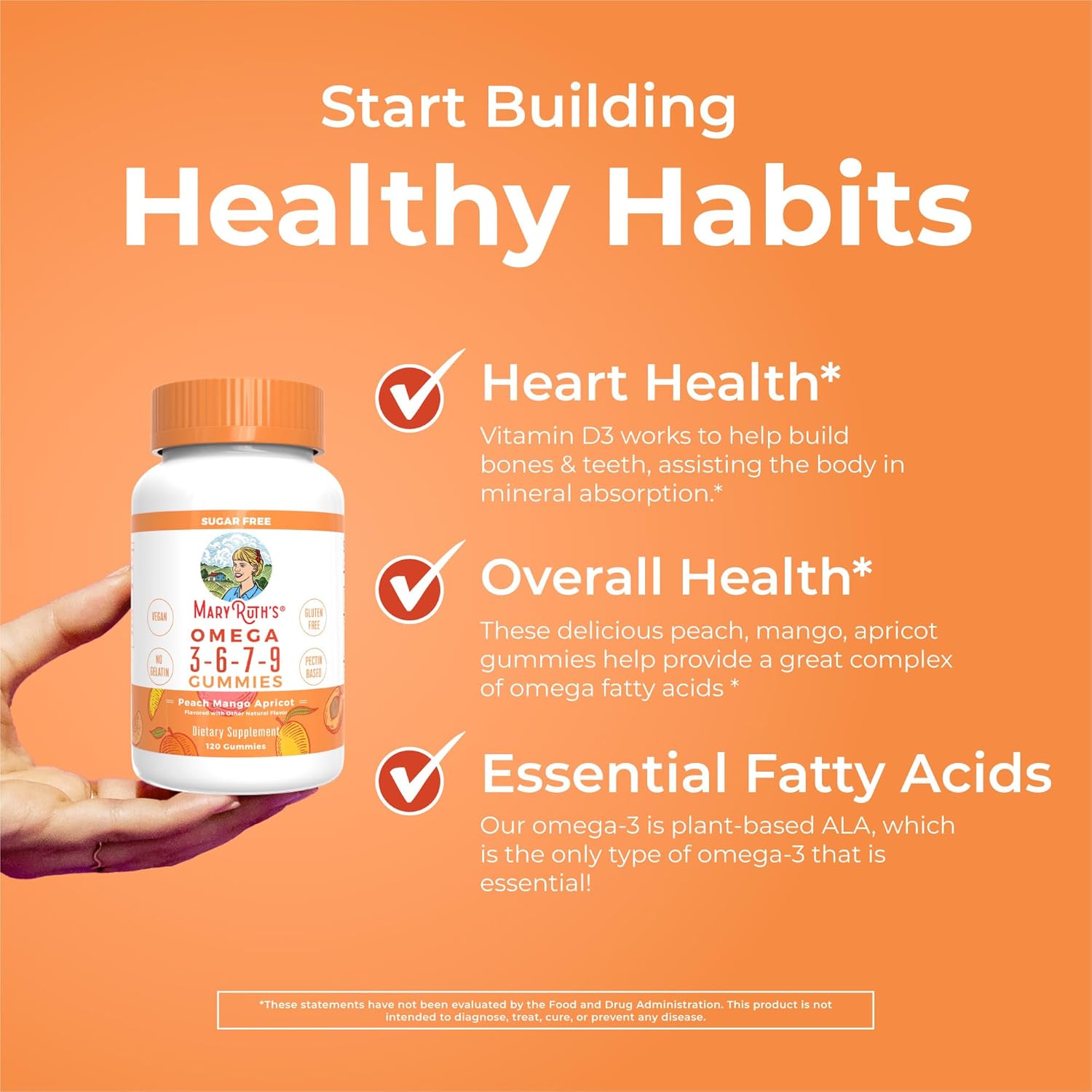 Maryruth Organics Vegan Omega 3 6 7 9 Gummies | Up To 4 Month Supply | Omega 3 Supplement With Flaxseed Oil | Omega 3 Gummies | No Fish Taste | Non-Gmo | 120 Count : Health & Household