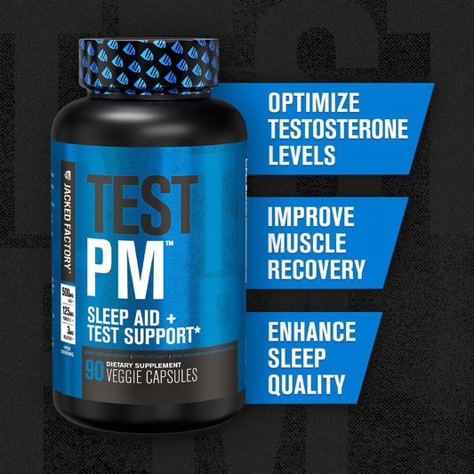 Test Pm Testosterone Booster & Sleep Aid Supplement For Men | Promote Recovery, Muscle Growth, Rest | Night Time Muscle Builder With Ashwagandha, L-Theanine, & More | 90 Natural Veggie Pills