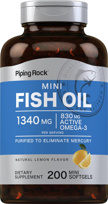 Piping Rock Mini Fish Oil Softgels 1340mg | 200 Pills | Mini Lemon Flavor Supplement | Omega-3 | Non-GMO, Gluten Free