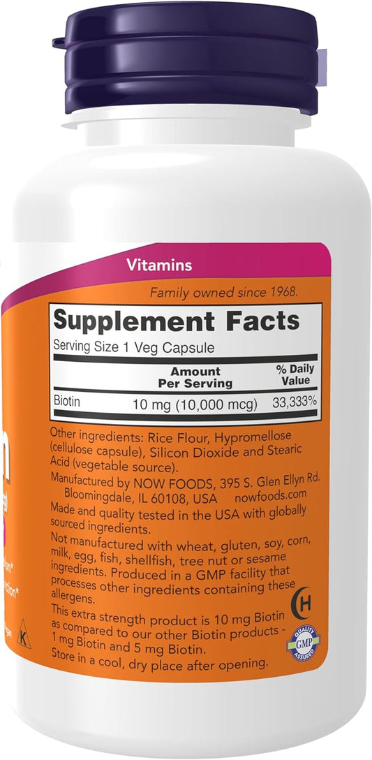 Now Supplements, Biotin 10 Mg (10,000 Mcg), Extra Strength, Energy Production*, 120 Veg Capsules