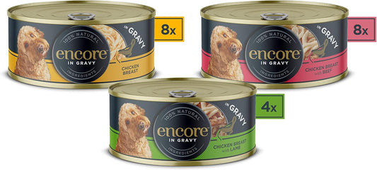 Encore 100% Natural Wet Dog Food, Multipack Meat Selection In Gravy 156 G Tin, Pack Of 20Enc3420-1En
