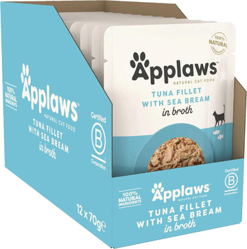 Applaws 100% Natural Wet Cat Food Pouch, Tuna Fillet With Seabream In Broth 70 G, 12 X 70 G Pouches8004Ml-A