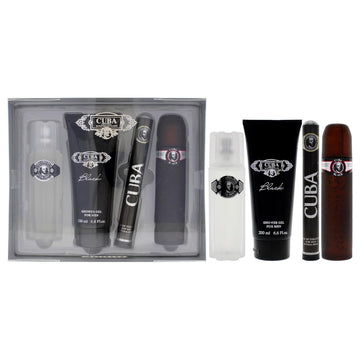 Cuba Cuba Black Men 4 Pc Gift Set 3.3Oz Edt Spray, 1.7Oz Edt Spray, 3.3Oz After Shave, 6.7Oz Shower Gel, (I0101683)