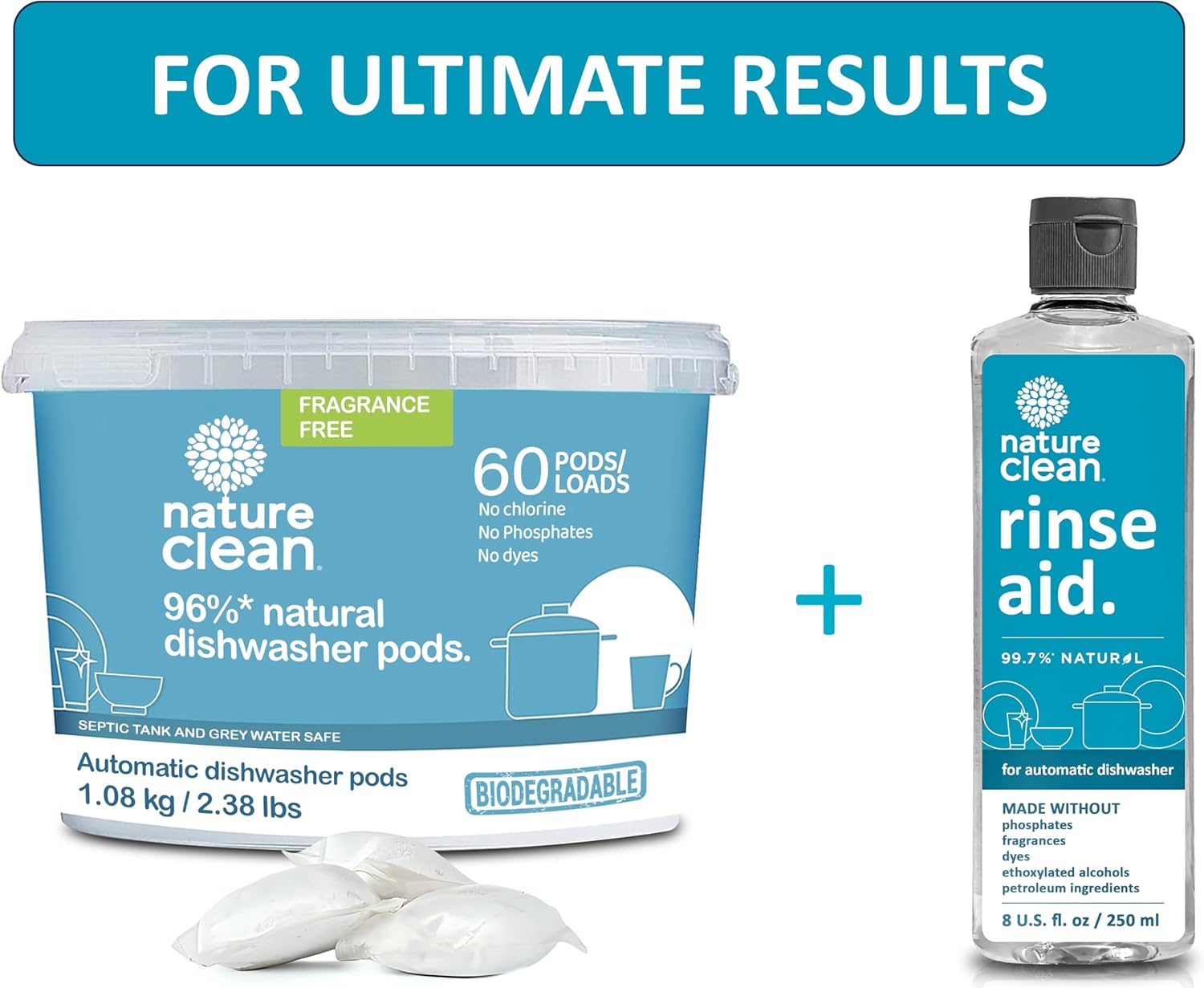 NATURE CLEAN Natural Dishwasher Rinse Aid Cleaner Liquid & Dishwashing Drying Agent 8 oz - 250ml. Non-Toxic Eco-Friendly Plant-Based Fragrance-Free. Spot Free Hard Water Stain Remover for Glass : Health & Household