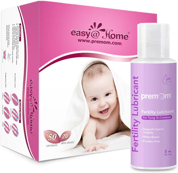 Easy@Home 50 Ovulation Test Strips And 20 Pregnancy Test Strips Combo Kit, (50 Lh + 20 Hcg) + Premom Fertility Lubricant 2 Fl Oz
