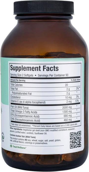 Omega 3 Fish Oil Supplement For Women And Men - Triple Strength 2000 Mg Fish Oil With Omega 3 Fatty Acids Supplements Including Epa, Dha - Support For Heart Brain & Joint Health Kosher 90 Softgels