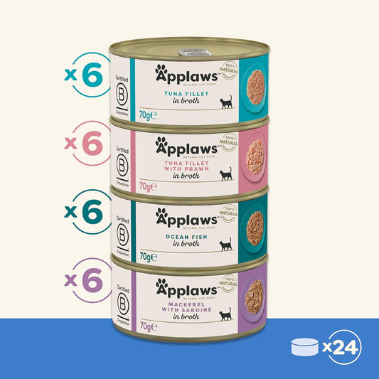 Applaws 100% Natural Wet Cat Food, Multipack Fish Selection In Broth 70G Tin (24 X 70G Tins)1085Ml-A
