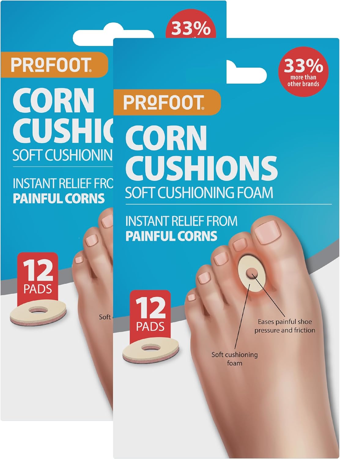 Profoot Corn Cushions - 12 Cushioning Pads - Instant Relief from Painful Corns - Super Soft Cushioning Foam Pads for Pressure Relief - Self Adhesive Pads (2 Pack) : Amazon.co.uk: Health & Personal Care