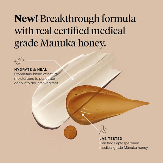FIRST HONEY Manuka Foot Cream for Dry, Cracked Skin, Fast Relief for Feet, Natural & No Fillers, Cracked Heel Treatment, 3.5oz