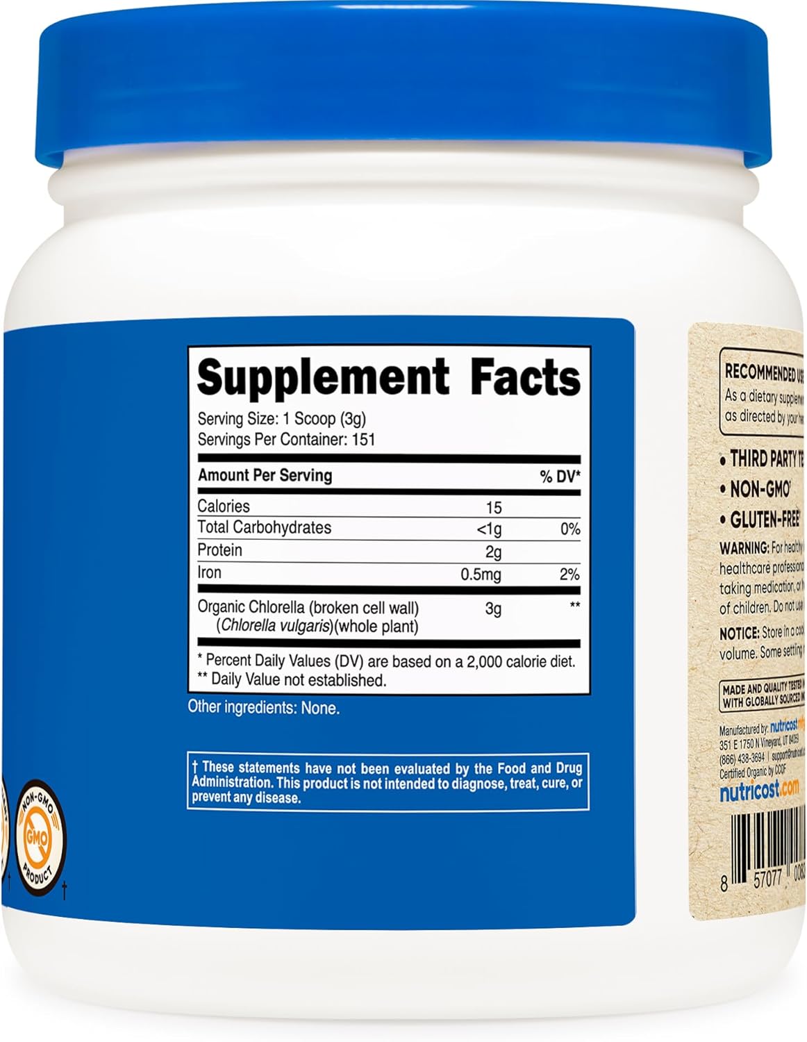 Nutricost Organic Chlorella Powder 16oz (1LB) - 3g Per Serving : Health & Household