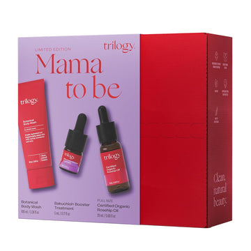 Trilogy Mama To Be Gift Set, With Botanical Body Wash, Bakuchiol+ Booster Treatment, Certified Organic Rosehip Oil