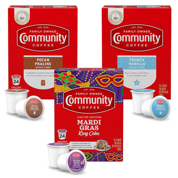 Community Coffee Flavored Pods Variety Pack,72 Count, Medium Roast And Flavored, Compatible With Keurig 2.0 K-Cup Brewers (24 Count, Pack Of 3)